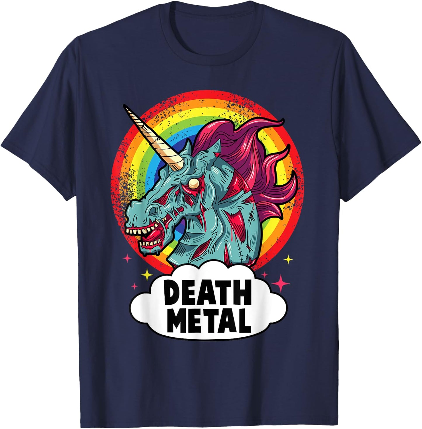 Death Metal Unicorn Rainbow Rocker Emo Zombie. T-Shirt - T-Shirt | Navy