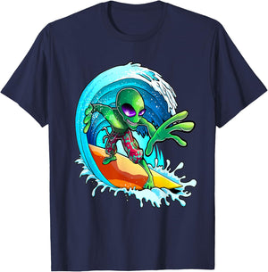 Surfer Alien Funny Summer Surfing Women's and Men's T-Shirt - T-Shirt | Navy