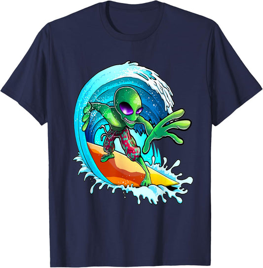 Surfer Alien Funny Summer Surfing Women's and Men's T-Shirt - T-Shirt | Navy