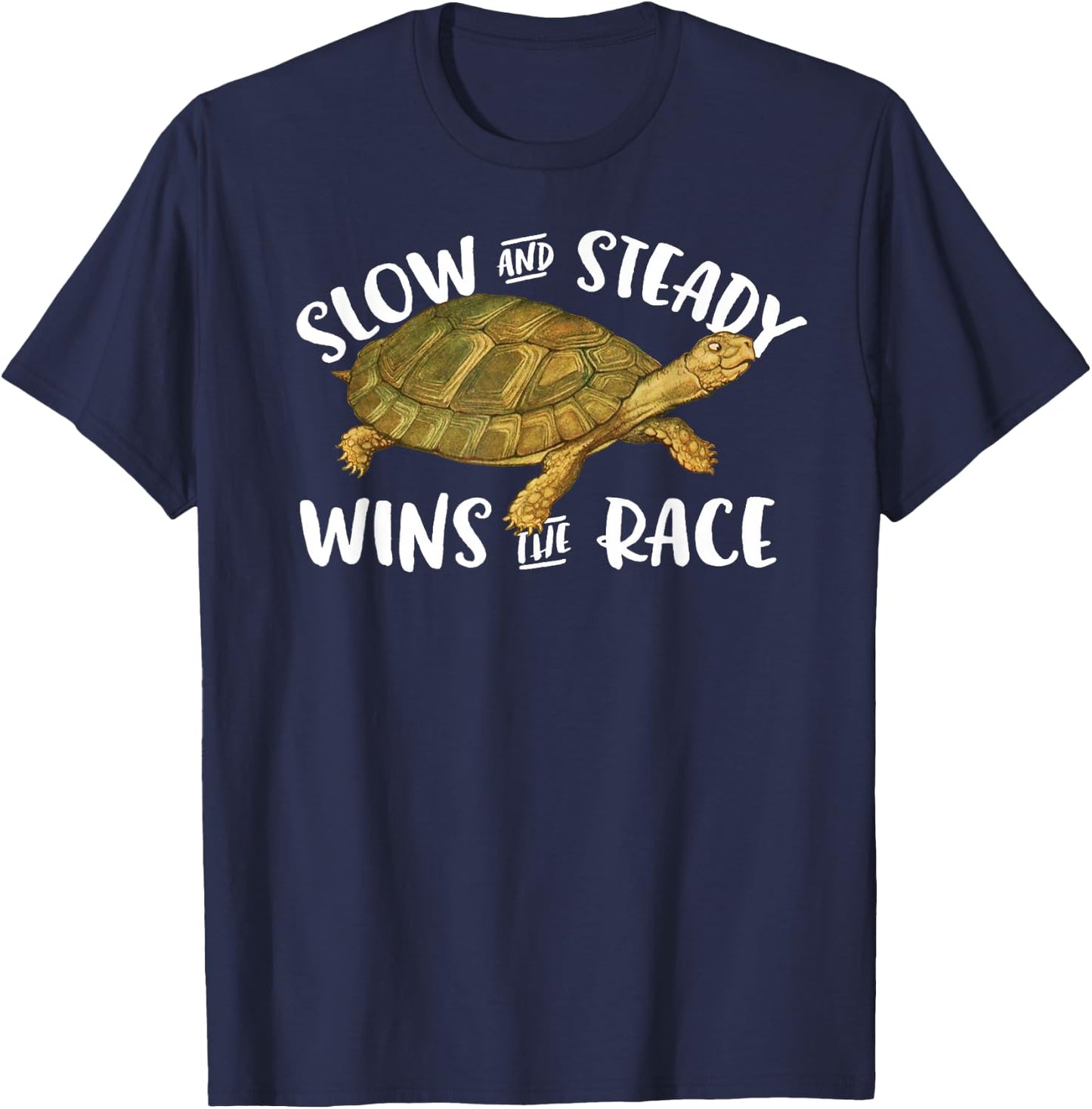 Slow and Steady Wins the Race Tortoise and the Hare Fable T-Shirt - T-Shirt | Navy