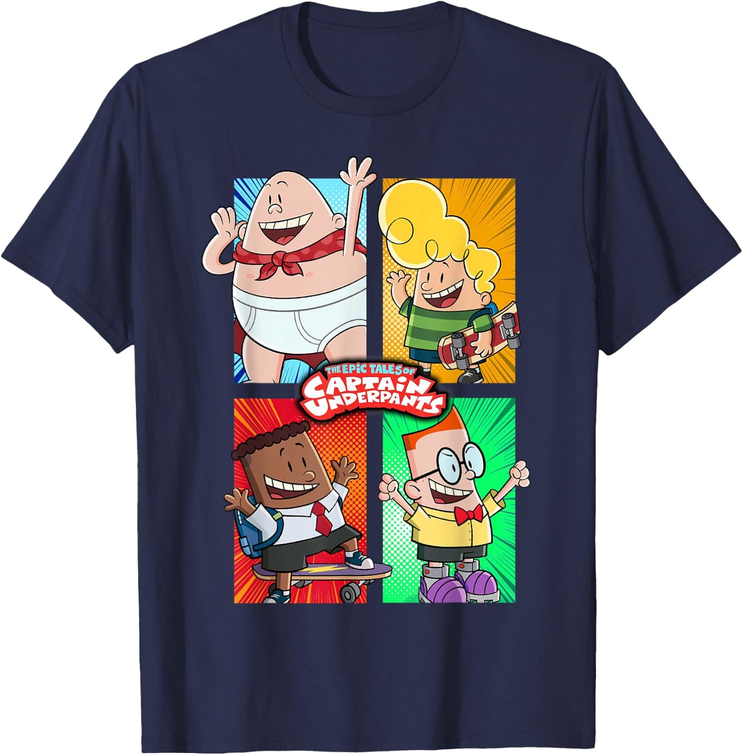 Captain Underpants The First Epic Movie 4 Square Friends T-Shirt - T-Shirt | Navy