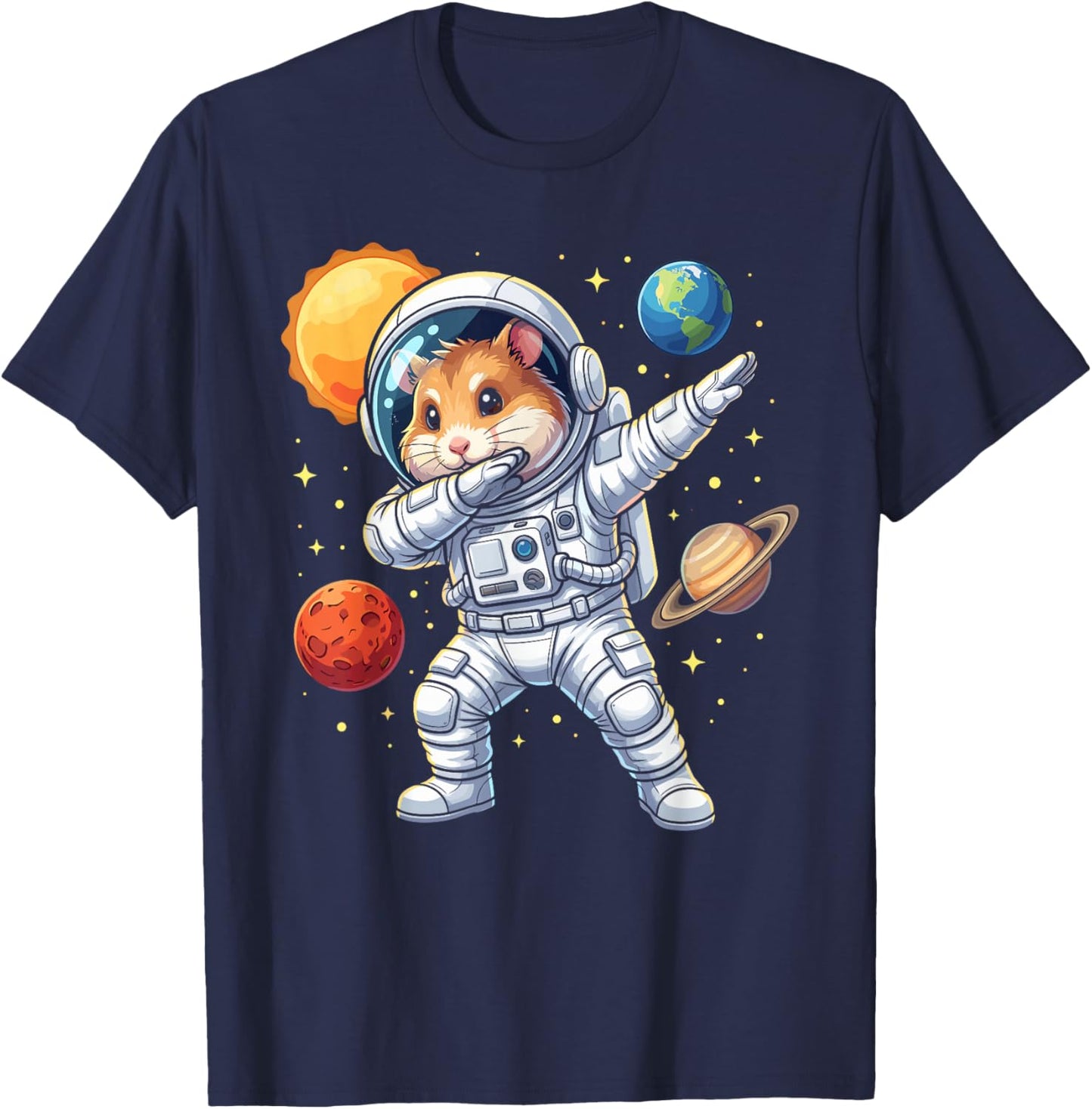 Hamster Astronaut Dabbing Funny Space Animal for Kids T-Shirt - T-Shirt | Navy