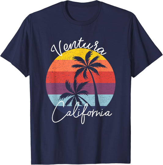 Ventura California Vintage 80's Beach Sunset Surfer Gift T-Shirt - T-Shirt | Navy