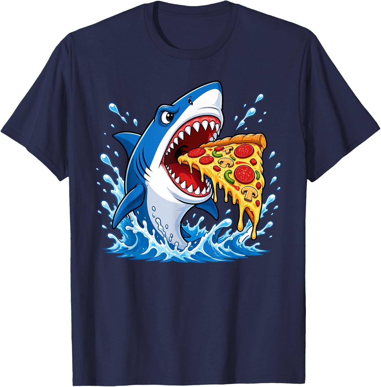 Shark Pizza Lover Foodie Fun Shark Eating Pizza Slice T-Shirt - T-Shirt | Navy