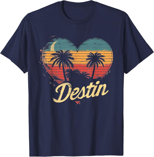 Destin Florida - Heart Vintage Love Women Kids Retro Pride T-Shirt - T-Shirt | Navy