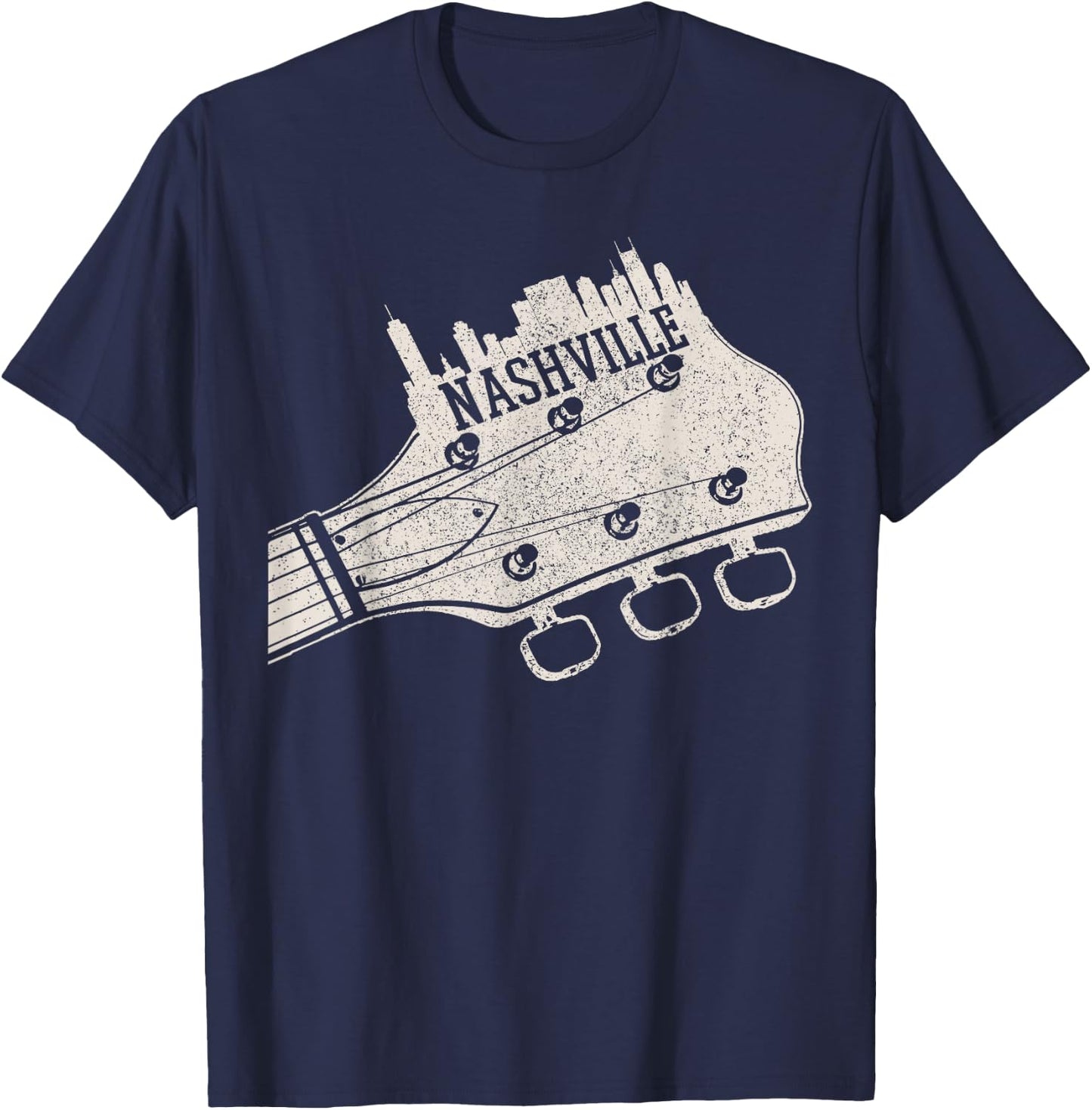 Nashville Guitar Skyline Country Music City Tennessee T-Shirt - T-Shirt | Navy