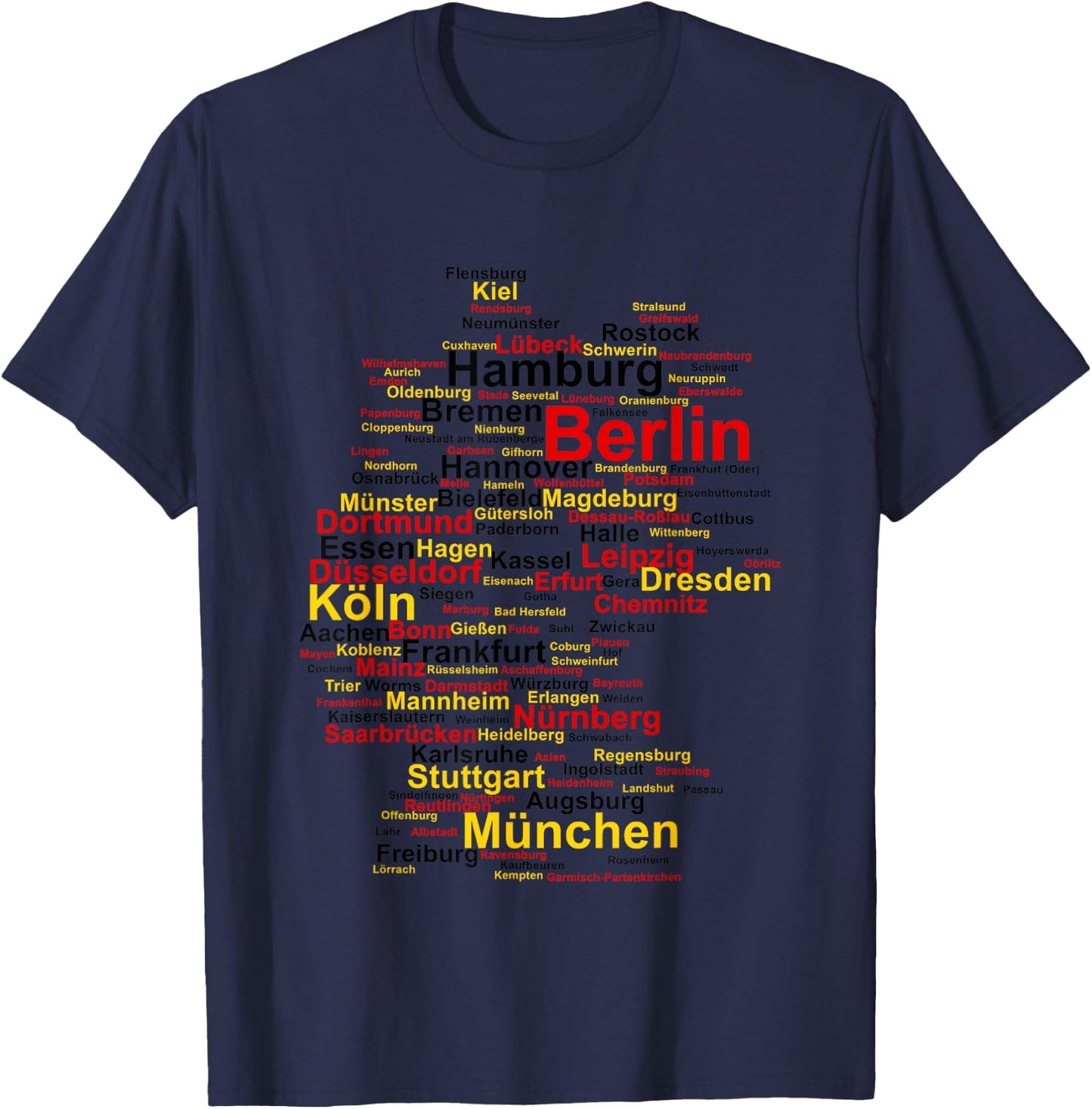 Germany Map Silhouette Towns Cities Flag Berlin Travel Small T-Shirt - T-Shirt | Navy