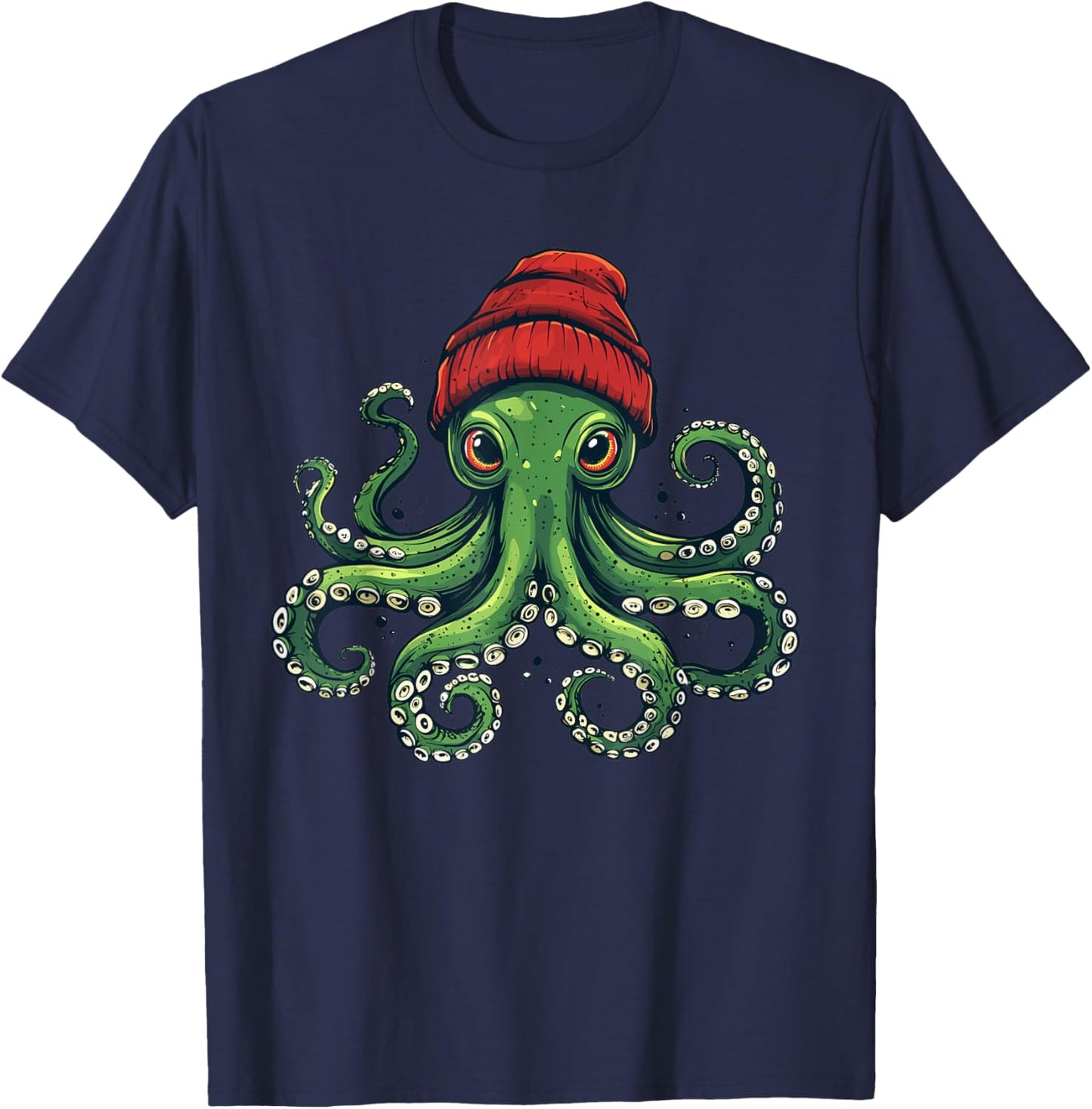 Octopus Wearing Beanie T-Shirt - T-Shirt | Navy