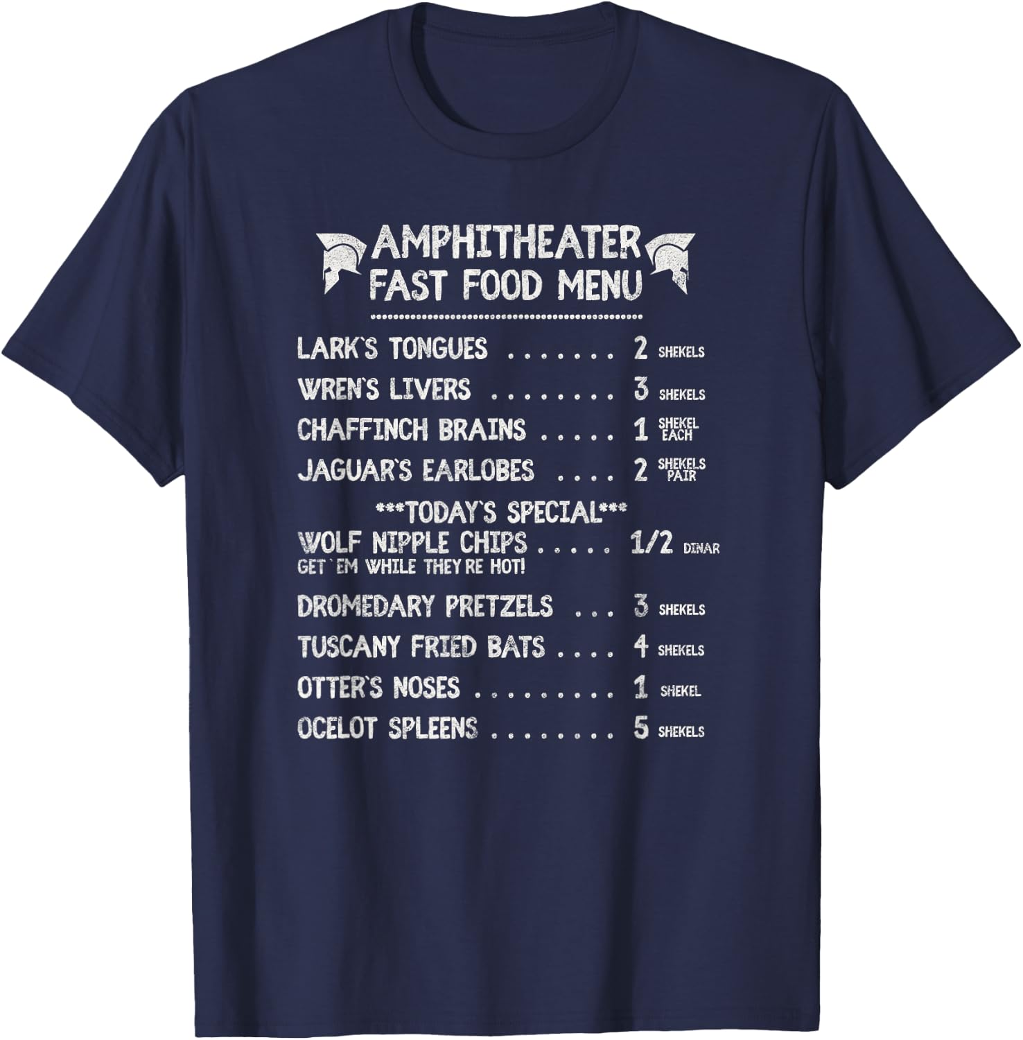 Wolf Nipple Chips Funny Fast Food Menu, Ancient Roman Style T-Shirt - T-Shirt | Navy