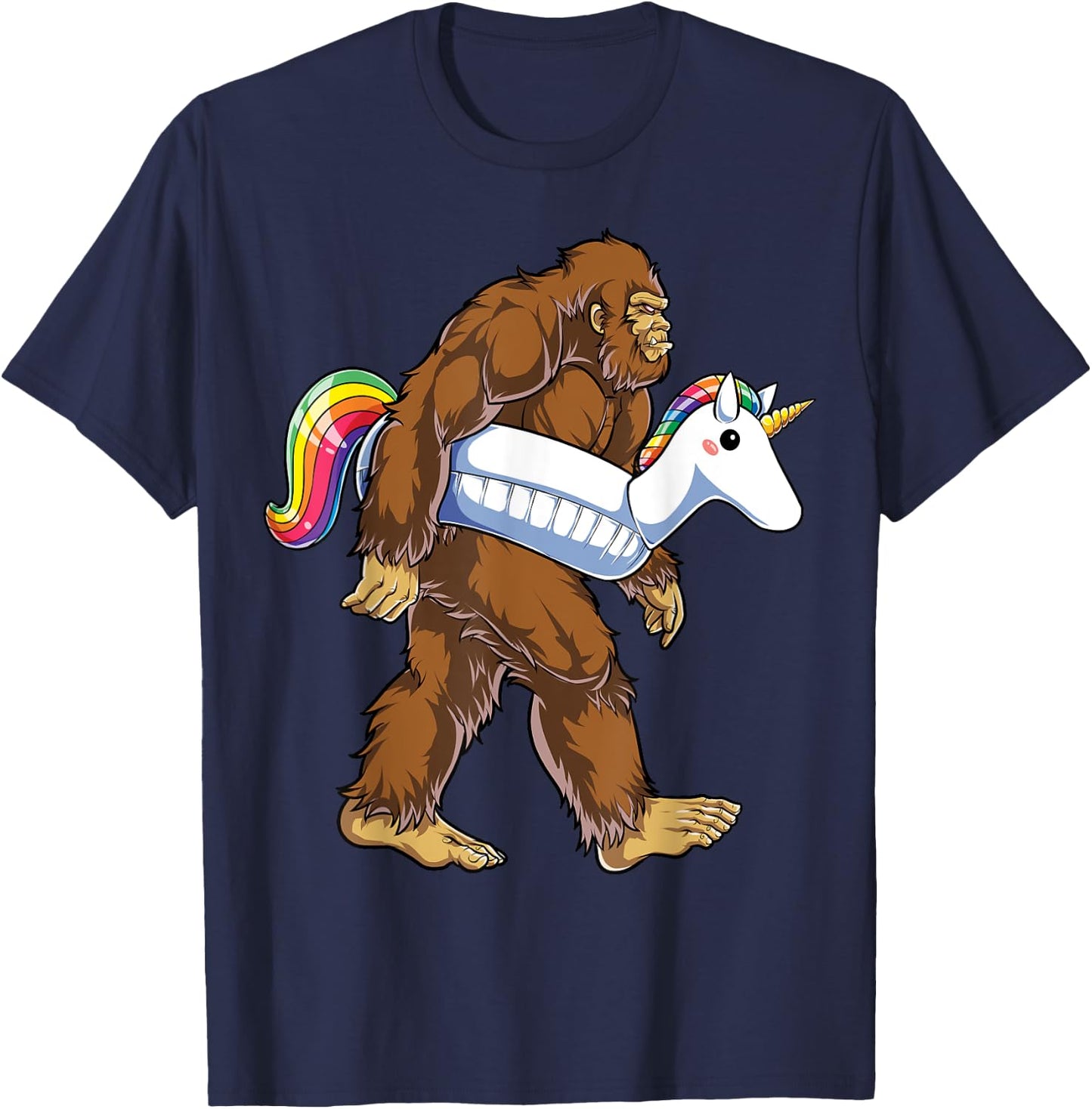 Pool Party Bigfoot Unicorn Float Funny Sasquatch Rainbow T-Shirt - T-Shirt | Navy