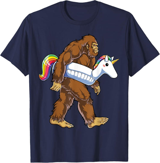 Pool Party Bigfoot Unicorn Float Funny Sasquatch Rainbow T-Shirt - T-Shirt | Navy