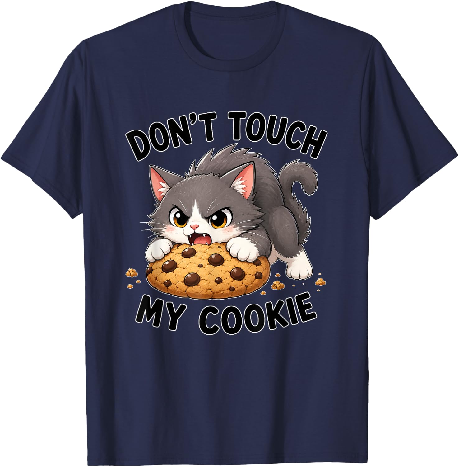 Cute Cat Don’t Touch My Cookie T-Shirt - T-Shirt | Navy