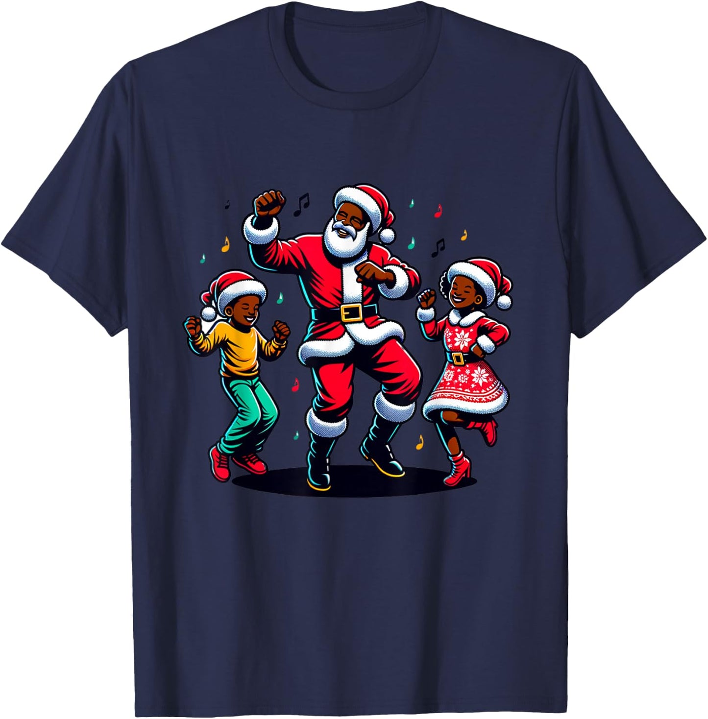 Black Christmas African American Santa Claus Christmas PJ T-Shirt - T-Shirt | Navy