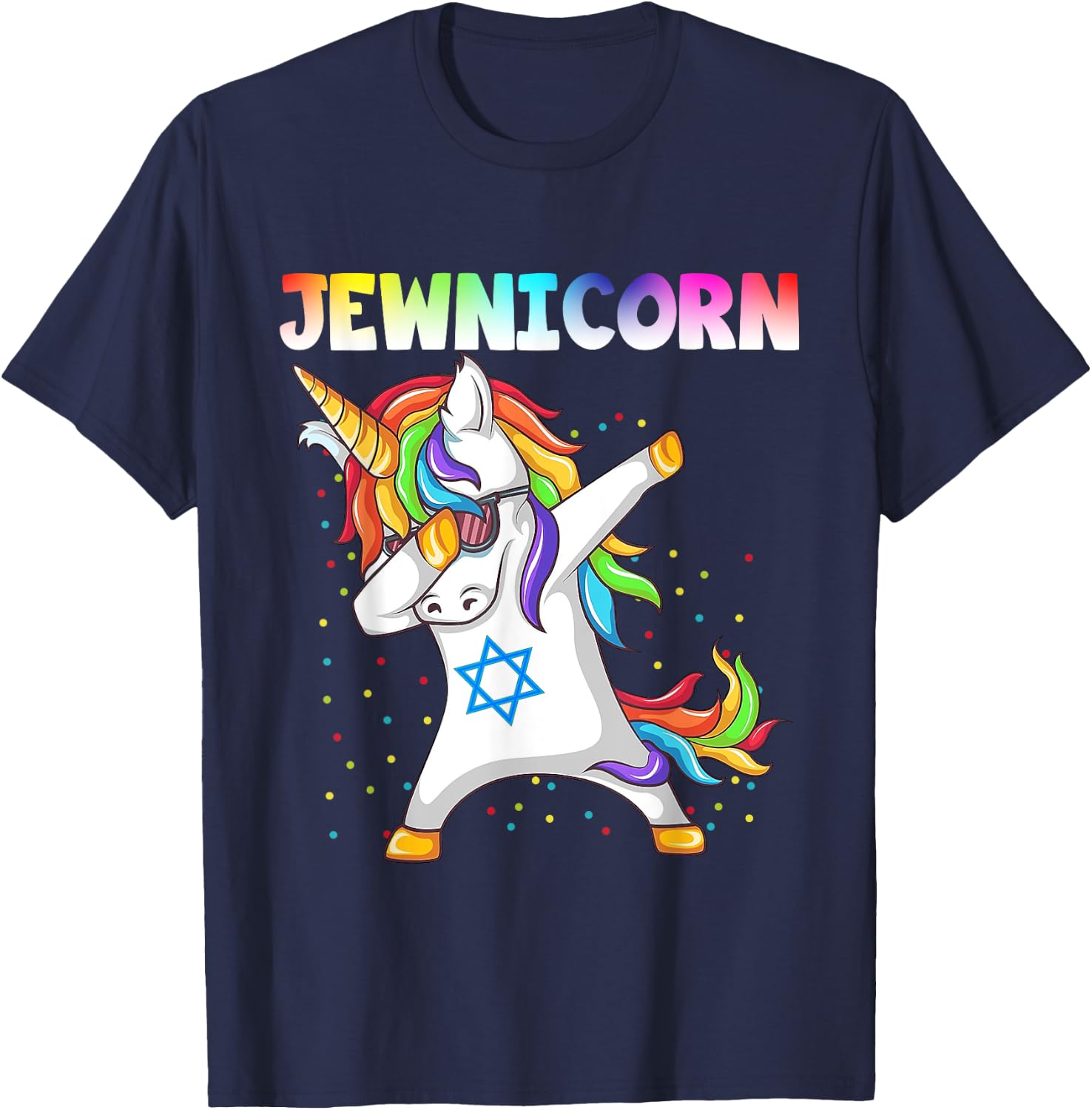 Hanukkah Dabbing Unicorn Jewnicorn Chanukah Jewish Xmas T-Shirt - T-Shirt | Navy