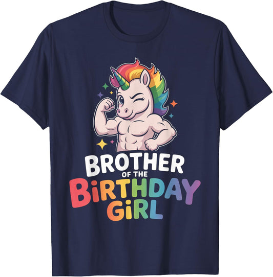 Brother of Birthday Girl Unicorn Boys Son Grandkid Nephew T-Shirt - T-Shirt | Navy