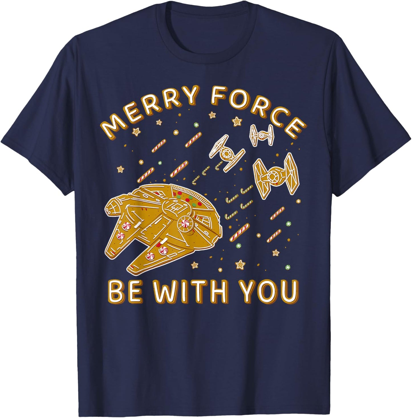 Star Wars Christmas Merry Force Be With You Cookies T-Shirt - T-Shirt | Navy