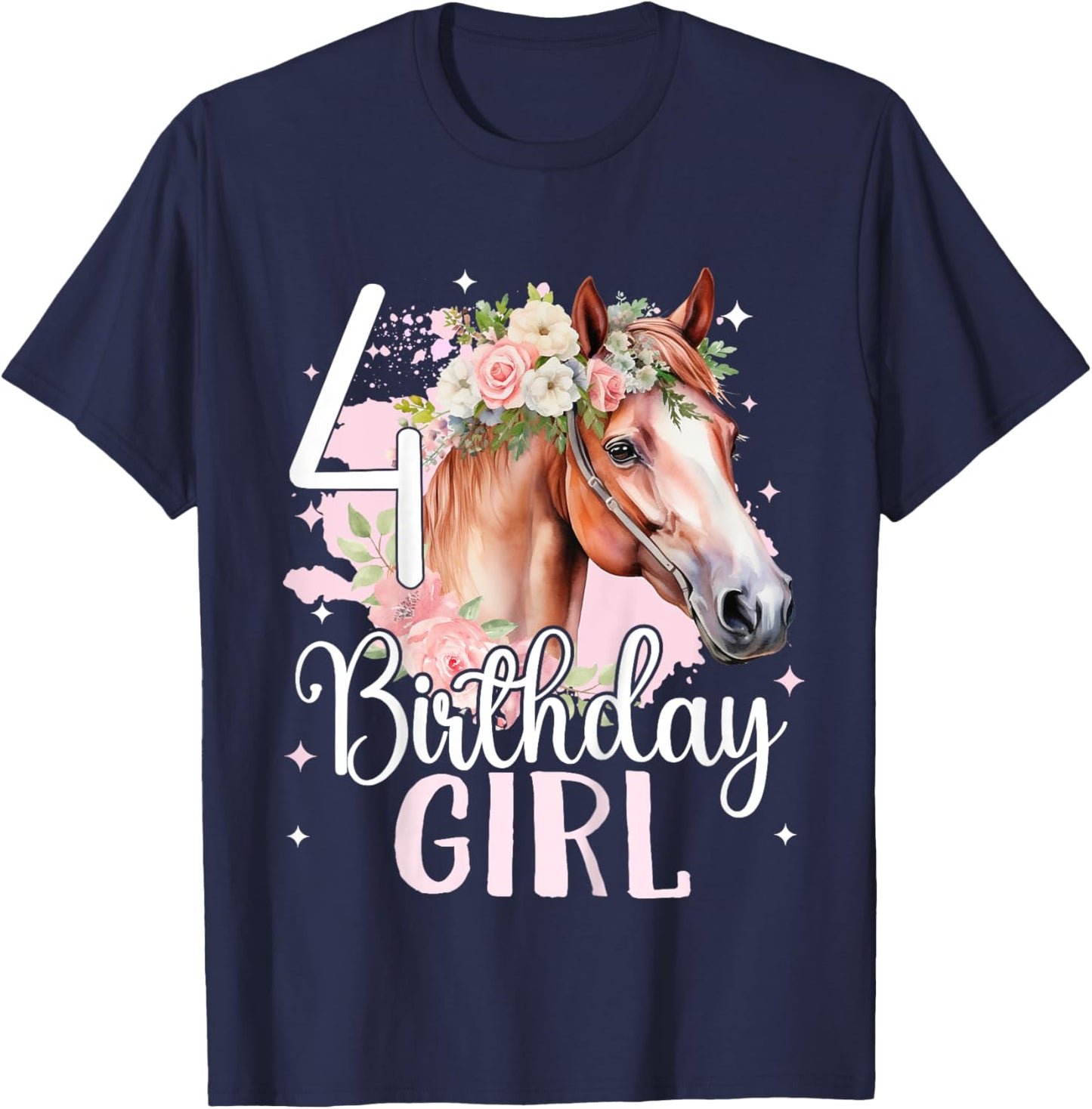 4th Birthday Horse Girl Fourth birthday girl 4 years old T-Shirt - T-Shirt | Navy