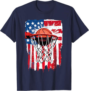 Basketball USA Patriotic American Flag 4 of July T-Shirt - T-Shirt | Navy