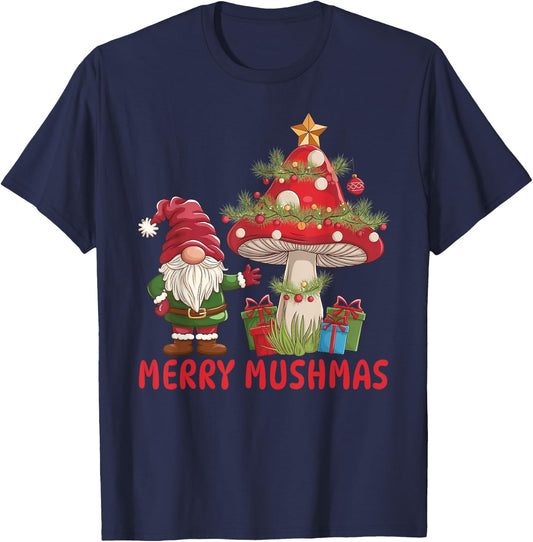 Merry Mushmas, Funny Christmas Gnome Mushroom T-Shirt - T-Shirt | Navy