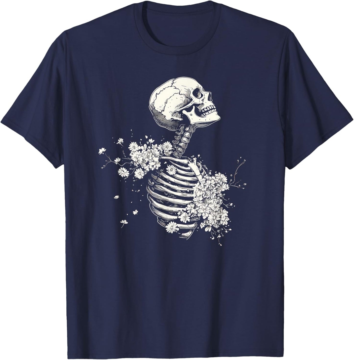 Floral Skeleton Gothic Occult Witchy Dark Creepy Design T-Shirt - T-Shirt | Navy