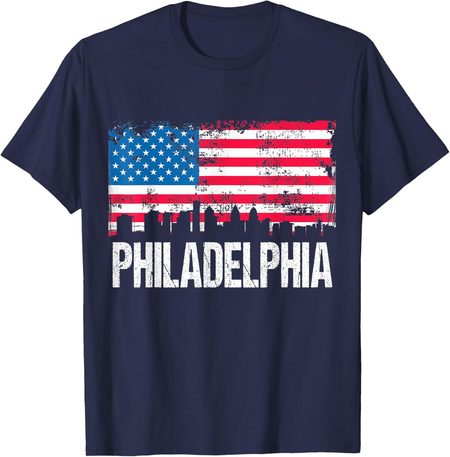 US Flag American City Skyline Philadelphia Pennsylvania USA T-Shirt - T-Shirt | Navy