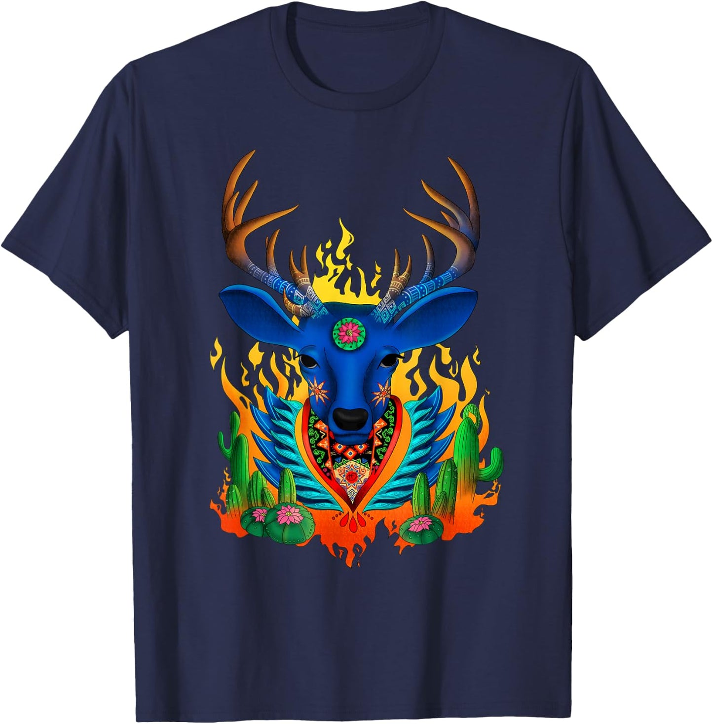 Impeccable Jaguar Third Eye Huichol Deer - Men's Black Small Classic Fit Short Sleeve T-Shirt - T-Shirt | Navy