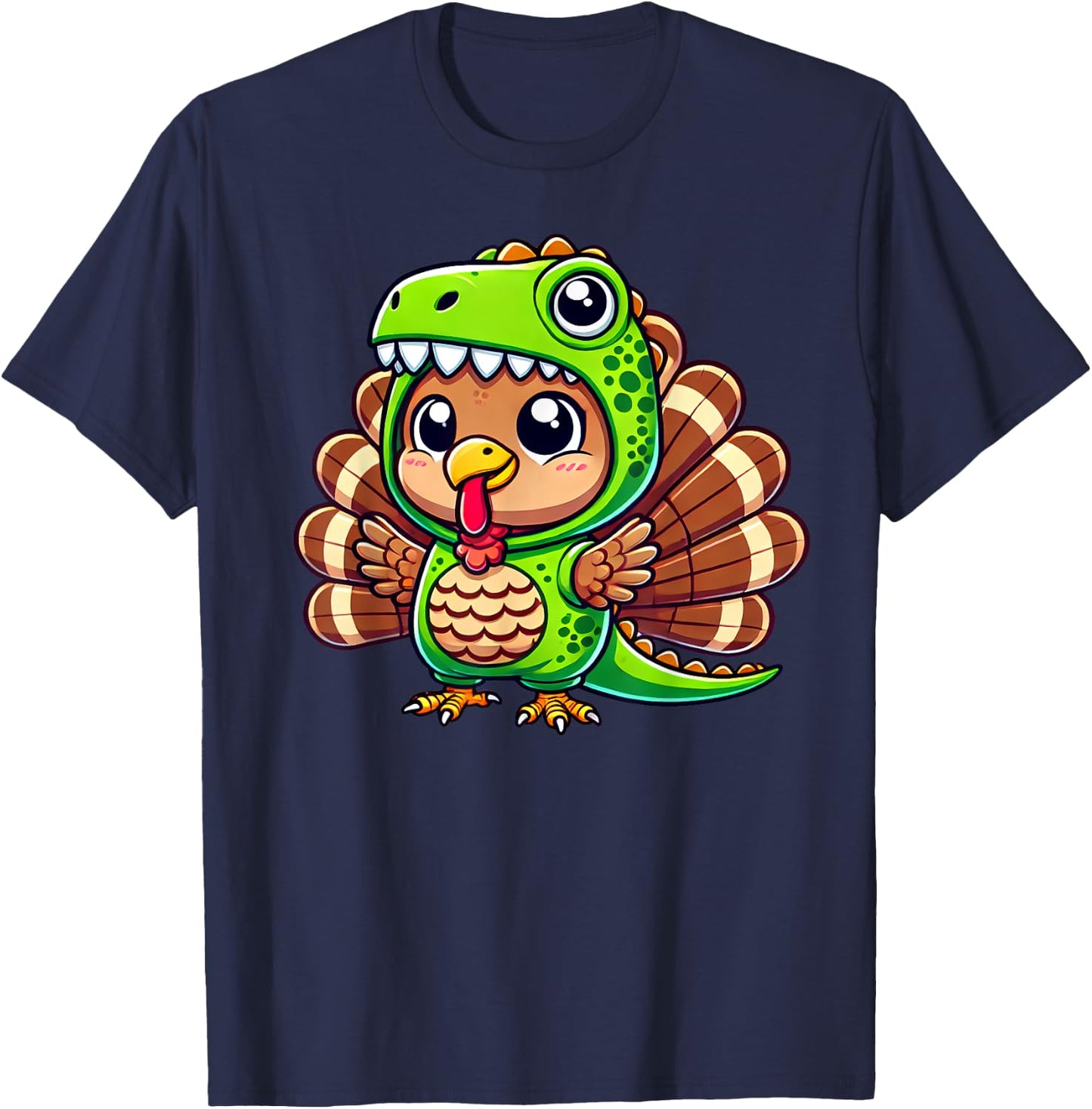Thanksgiving Turkey in T-Rex Costume Funny Dinosaur Disguise T-Shirt - T-Shirt | Navy