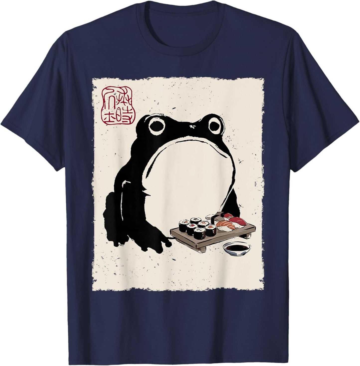 Grumpy Frog Funny Sushi Anime Japanese T-Shirt - T-Shirt | Navy