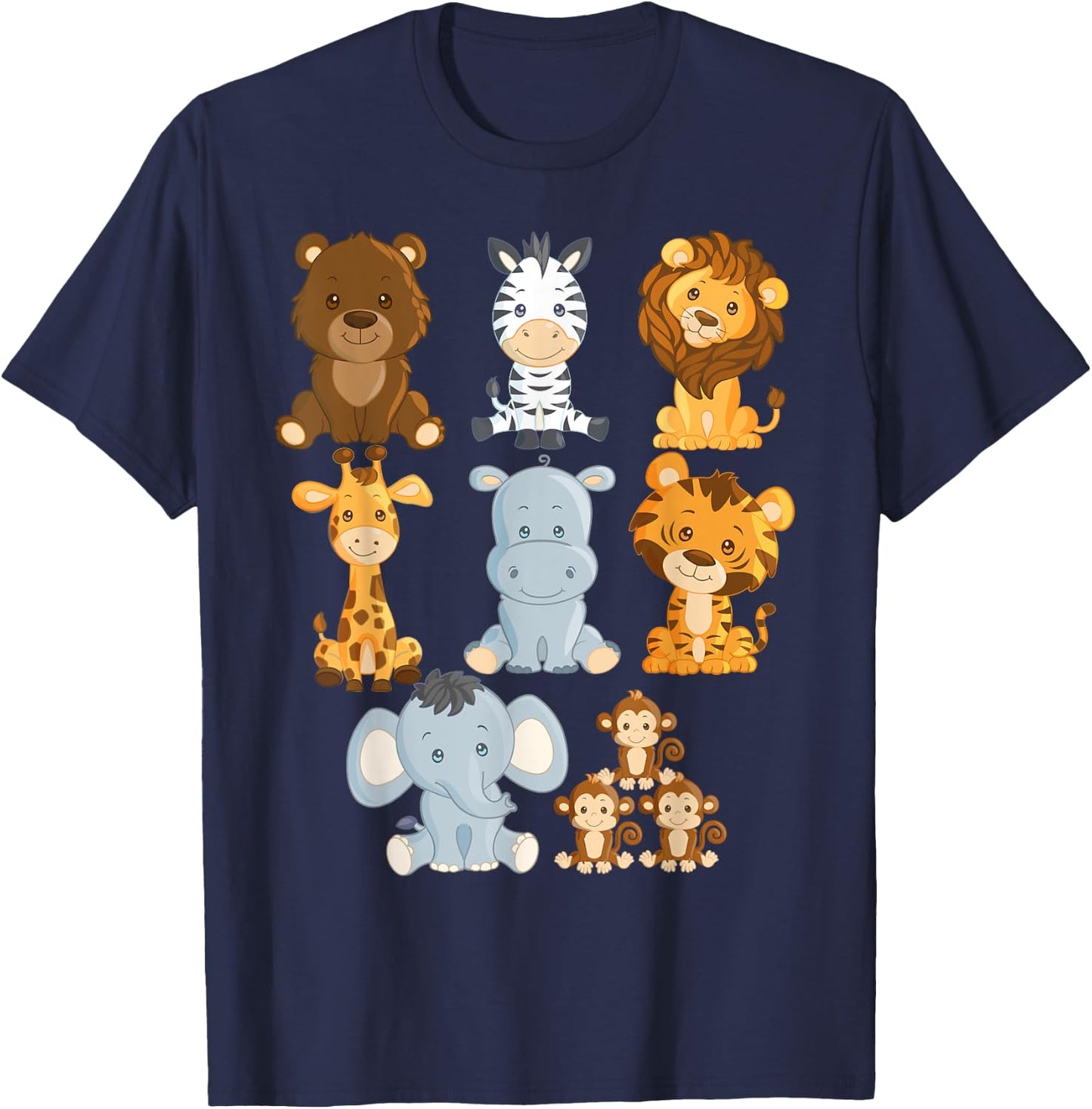 Boy's Girl's Safari Zoo Jungle Animals For Toddlers T-Shirt - T-Shirt | Navy