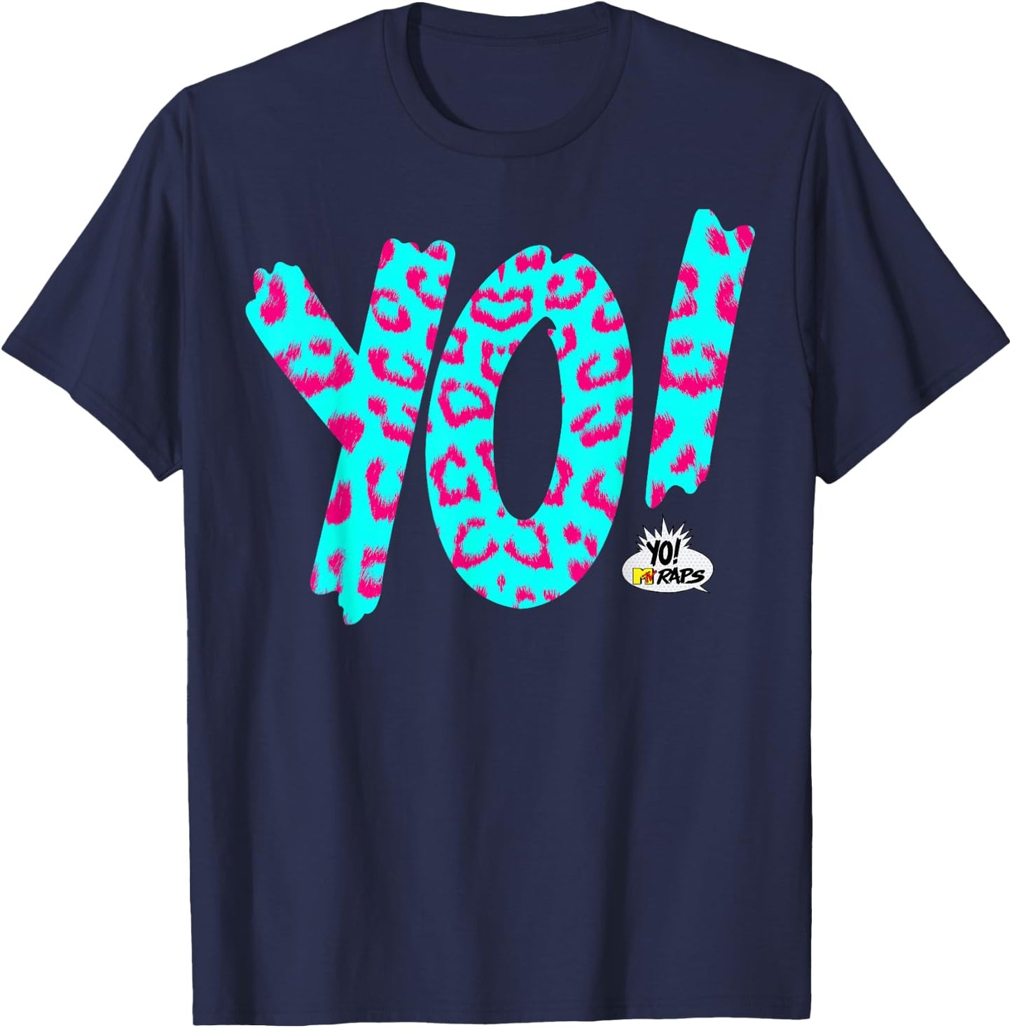 Yo! MTV Raps Neon Leopard Print Logo T-Shirt - T-Shirt | Navy