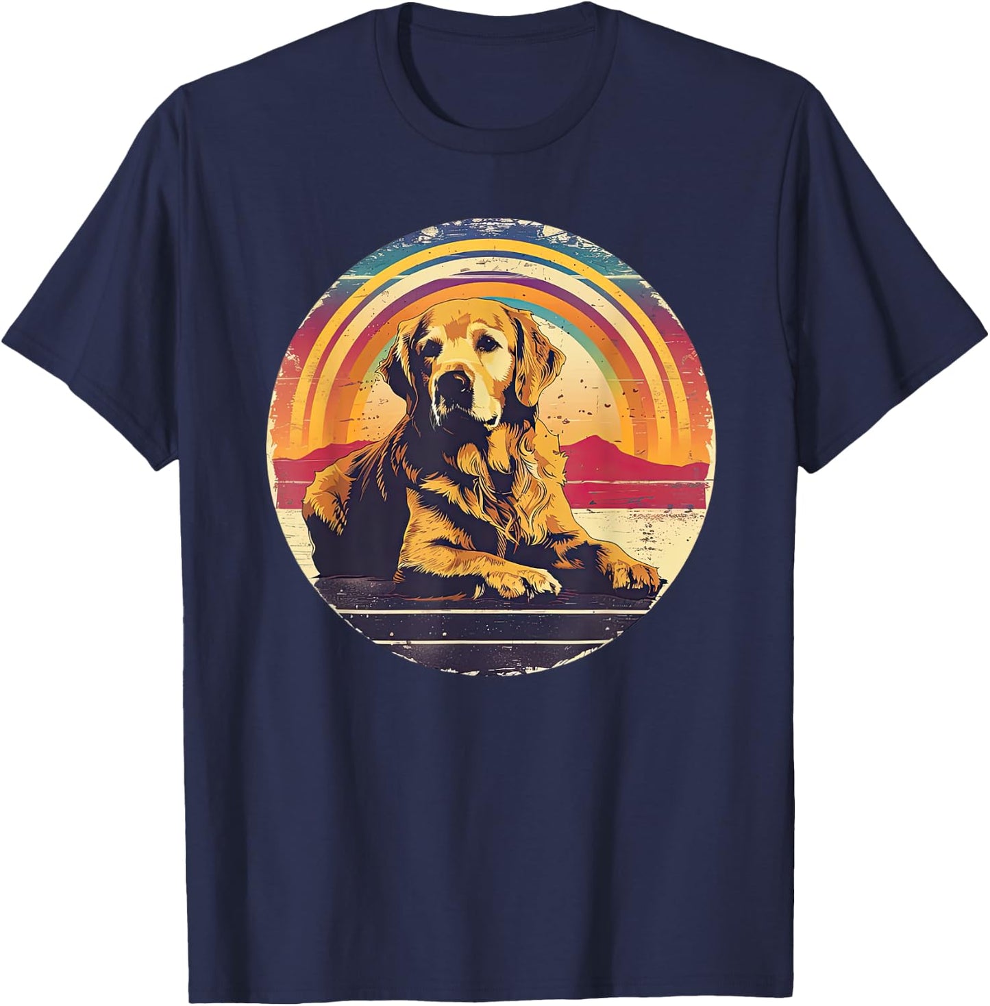 Vintage Golden Retriever Retro Sun Dog Lover T-Shirt - T-Shirt | Navy