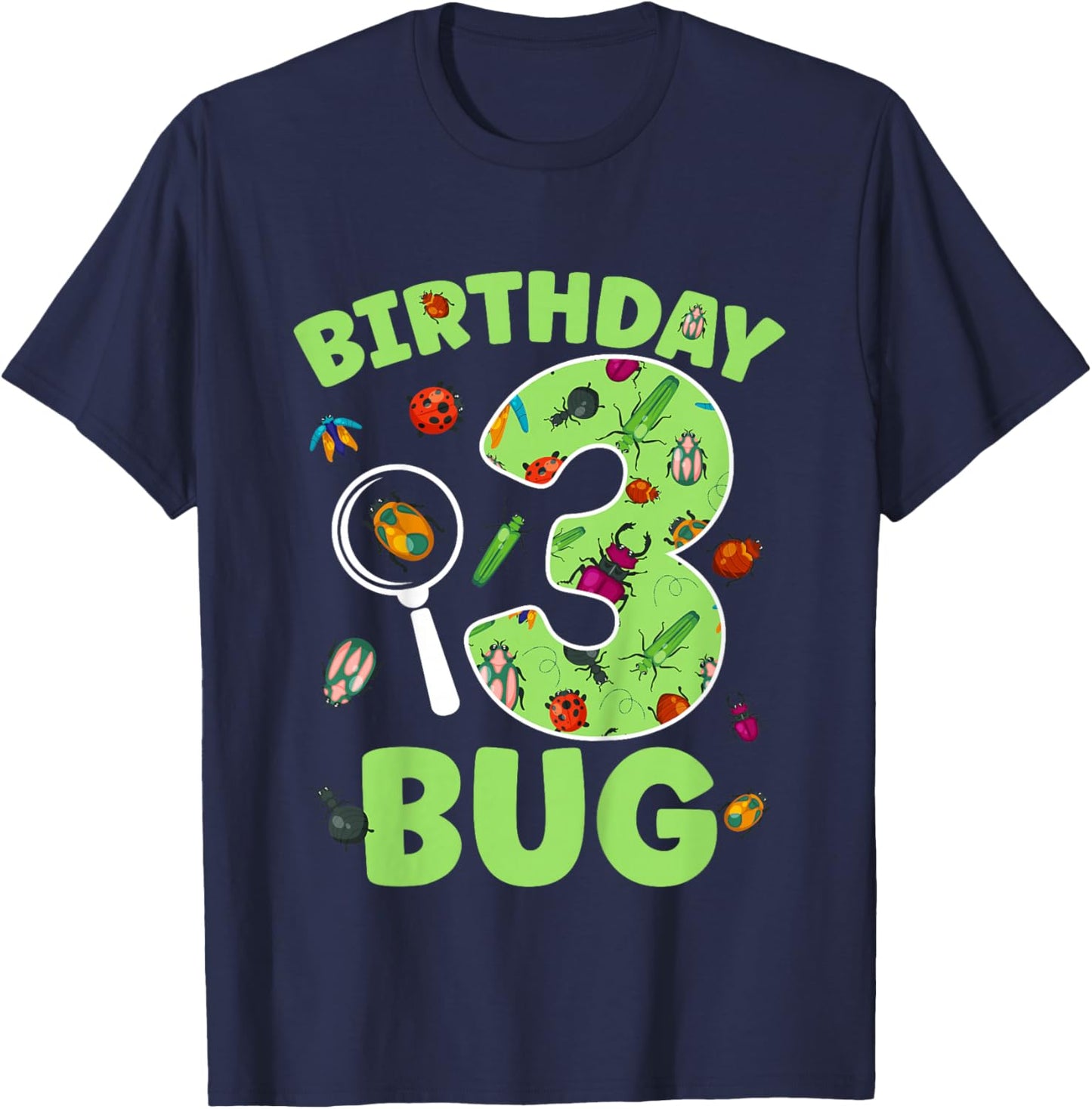3rd Bug Birthday Party 3 Year Old Bugs Birthday T-Shirt - T-Shirt | Navy