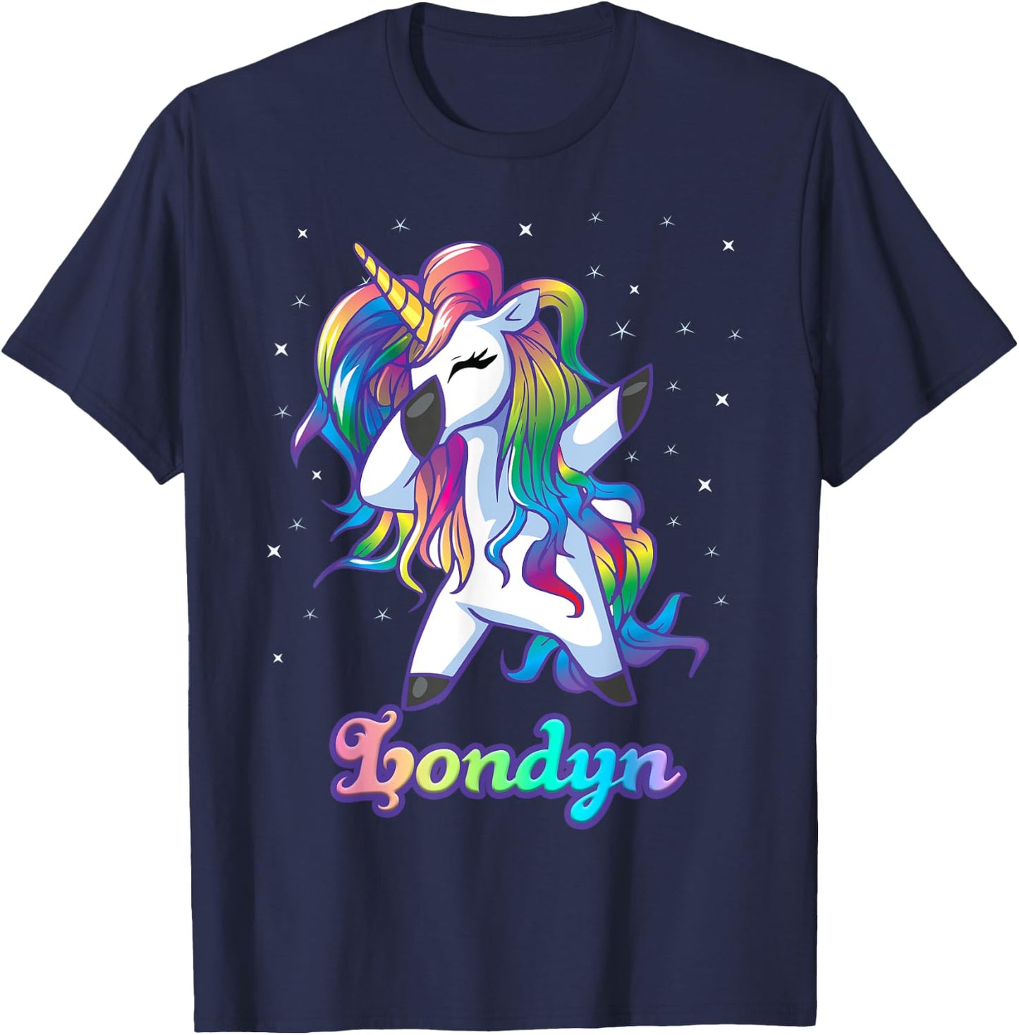 LONDYN Name Personalized Custom Rainbow Unicorn Dabbing T-Shirt - T-Shirt | Navy
