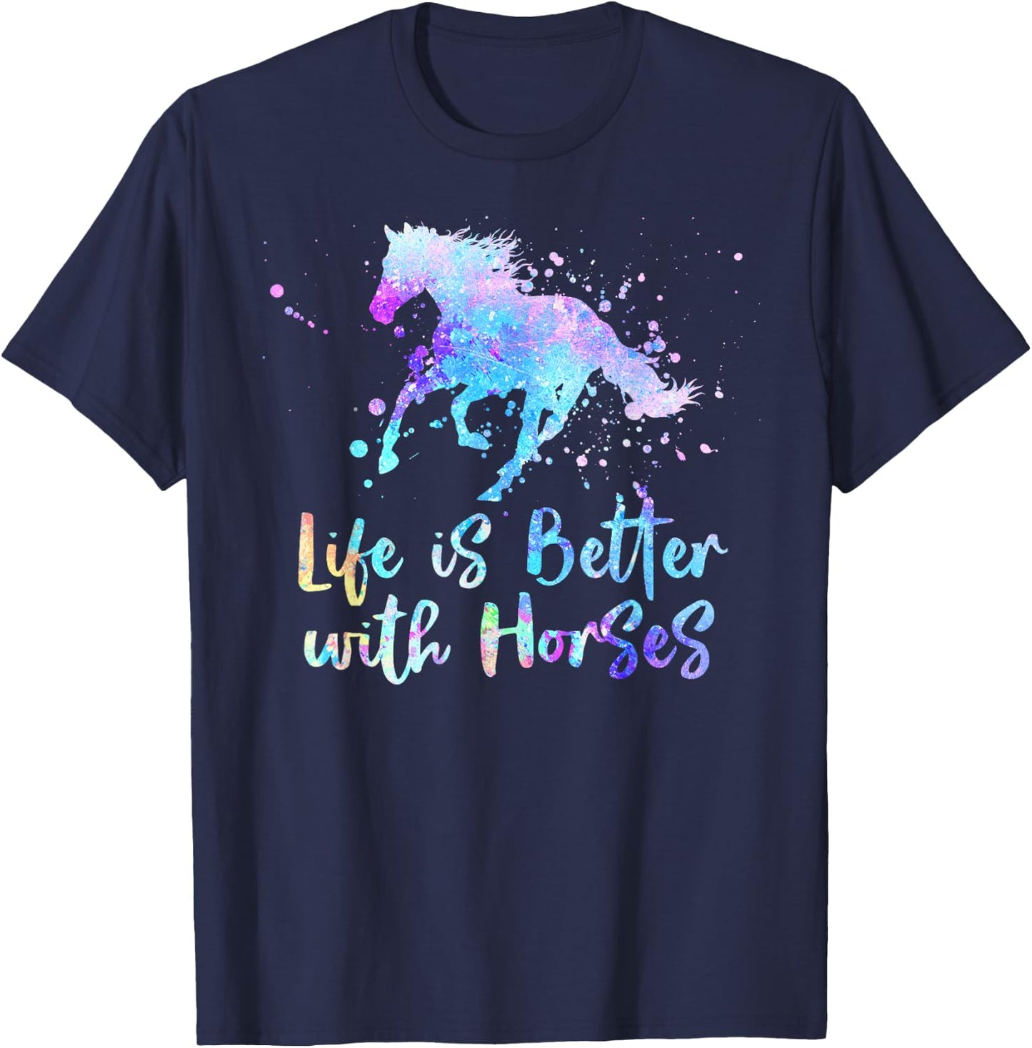 LIFE IS BETTER WITH HORSES Equestrian Rider Teen Tween Girls T-Shirt - T-Shirt | Navy