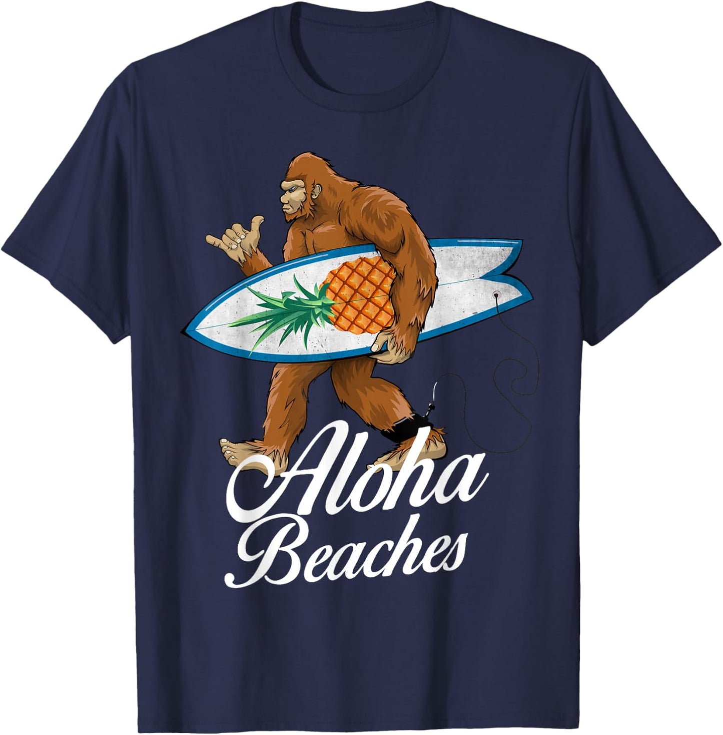 Bigfoot Aloha Beaches Hawaiian Pineapple Surf Vacation T-Shirt - T-Shirt | Navy