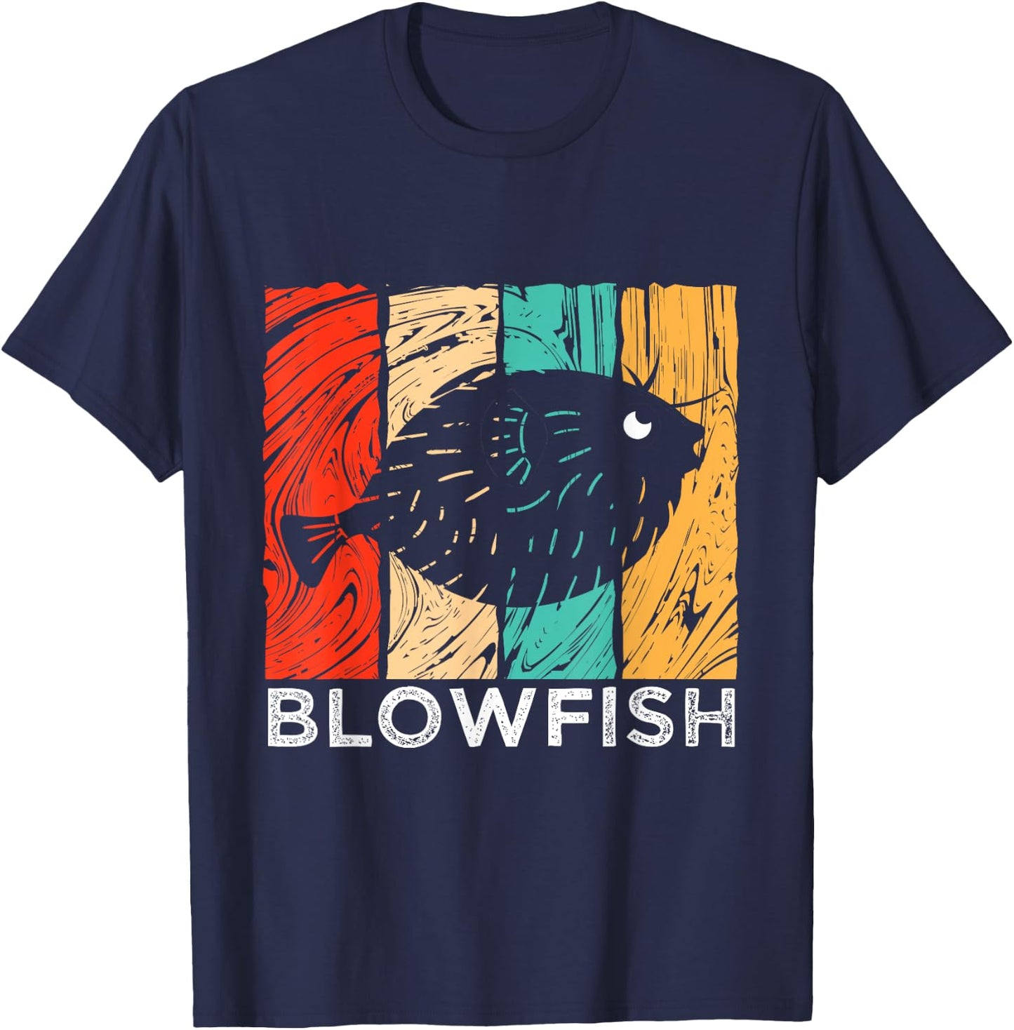 Vintage Retro Blowfish Silhouette T-Shirt - T-Shirt | Navy