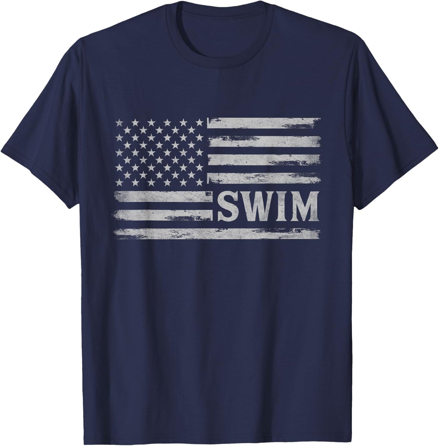 Swim Grey Vintage USA Flag Swimmer Coach T-Shirt - T-Shirt | Navy