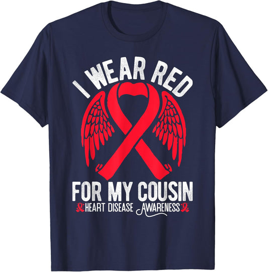 I Wear Red For My Cousin CHD Heart Disease Awareness T-Shirt - T-Shirt | Navy