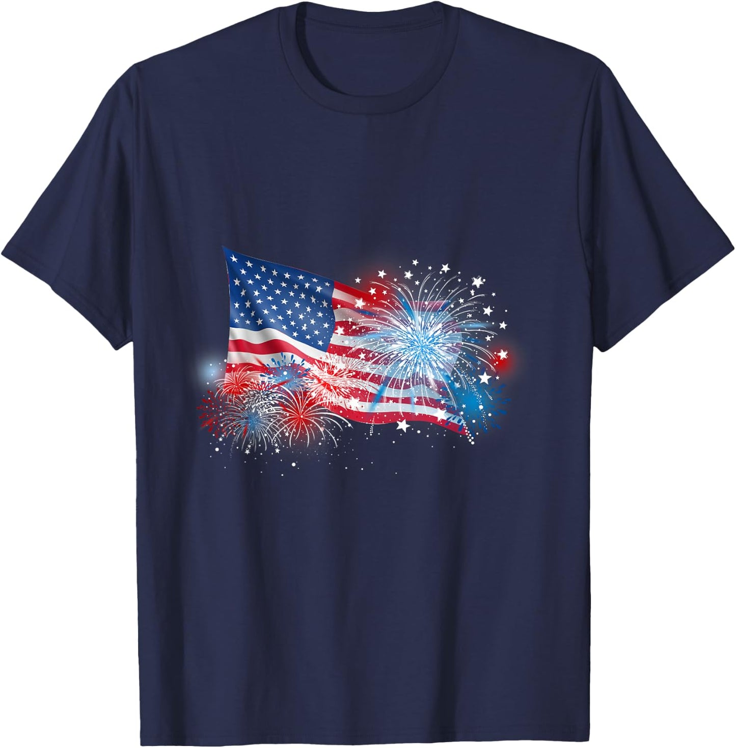 4th of July Red White and Blue Fireworks Show USA Flag T-Shirt - T-Shirt | Navy