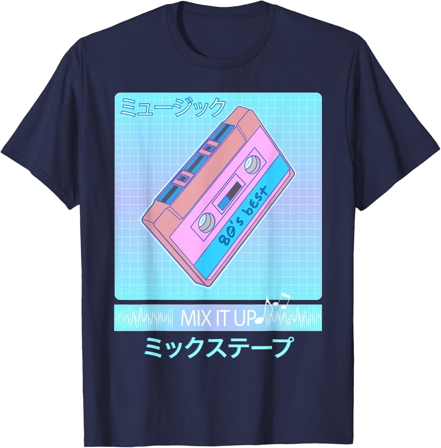 Mix Tape 80s Japanese Otaku Aesthetic Vaporwave T-Shirt - T-Shirt | Navy