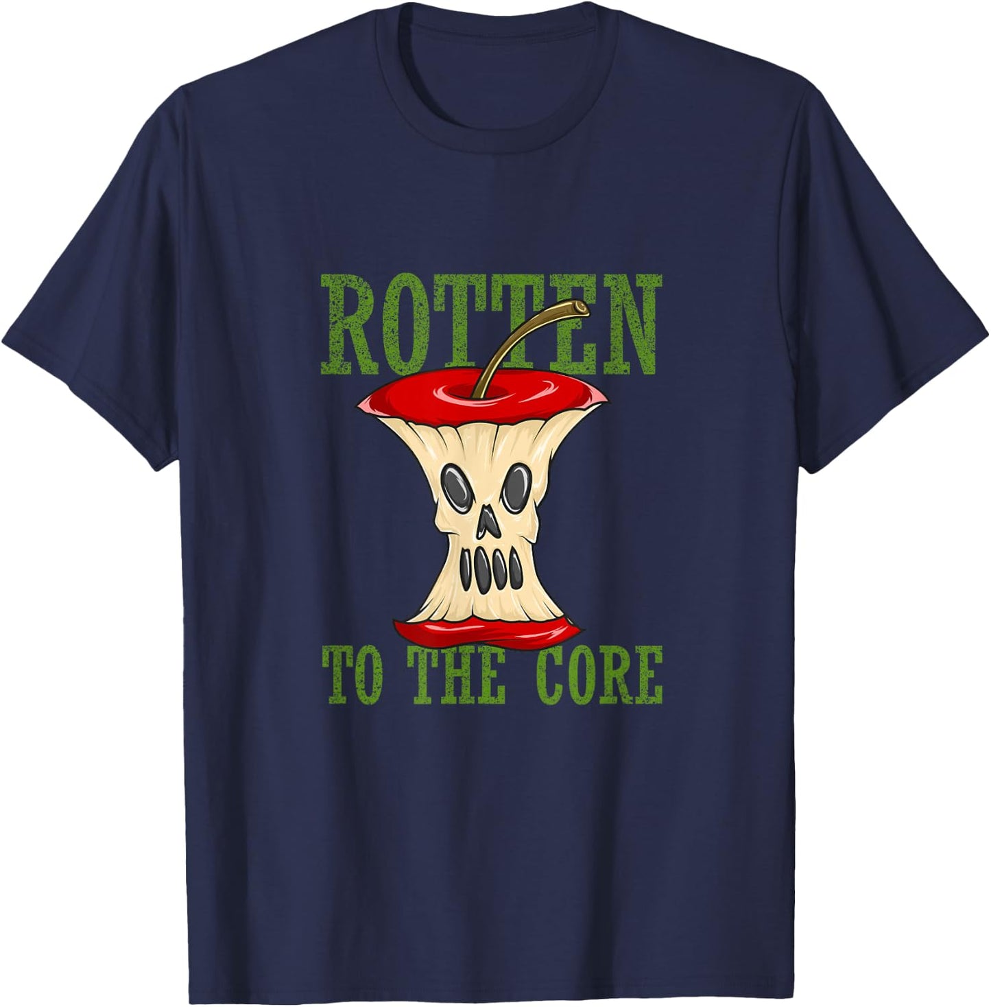 Horror Rotten To The Core Scary Skeleton Face Apple Core T-Shirt - T-Shirt | Navy
