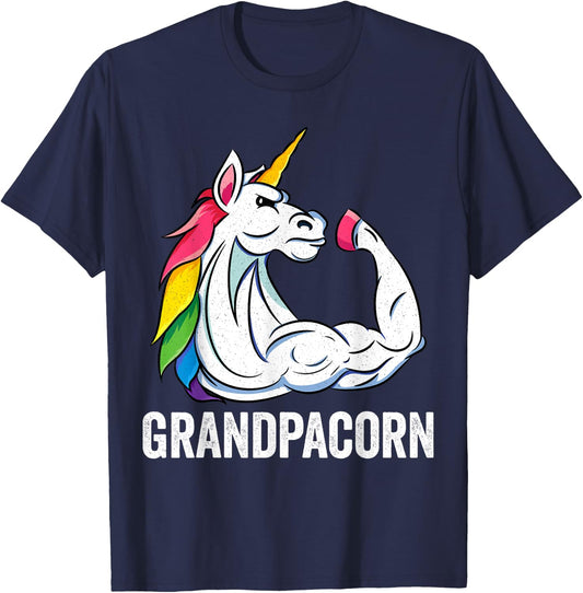 Cute Unicorn Grandpa Girl Birthday Party Apparel GrandpaCorn T-Shirt - T-Shirt | Navy