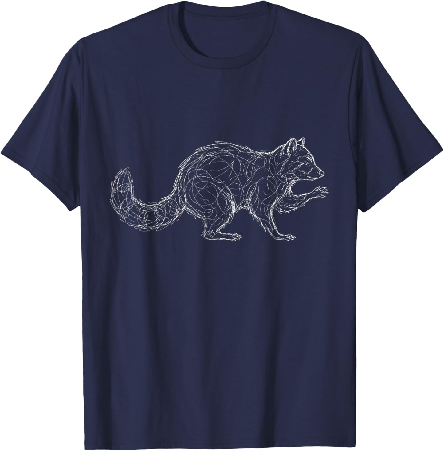 Scribble Raccoon Sketch Walking Trash Panda Line Art T-Shirt - T-Shirt | Navy