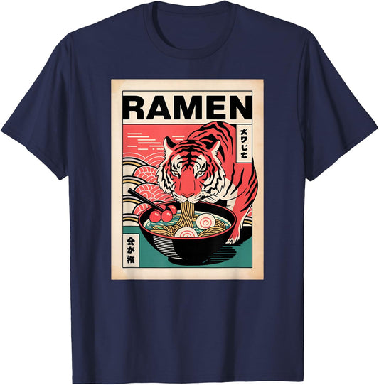 Anime Tiger Manga Kawaii Otaku Neko Japanese Ramen Tiger T-Shirt - T-Shirt | Navy