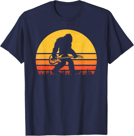 Retro Bigfoot Guitar , Vintage Sasquatch Rocker T-Shirt - T-Shirt | Navy