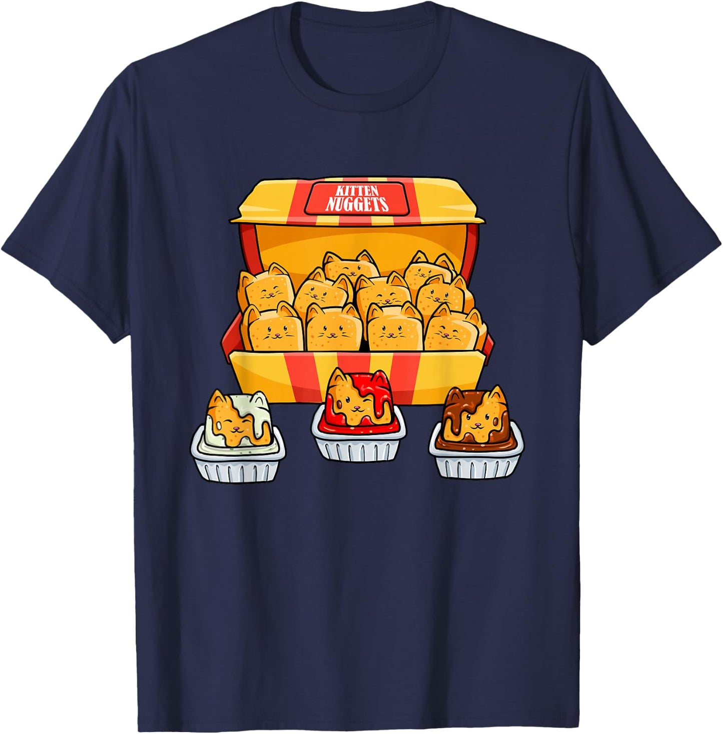 Kitten Nugget Food Pun Kitty Lover Gift Chicken Nuggets Cat T-Shirt - T-Shirt | Navy