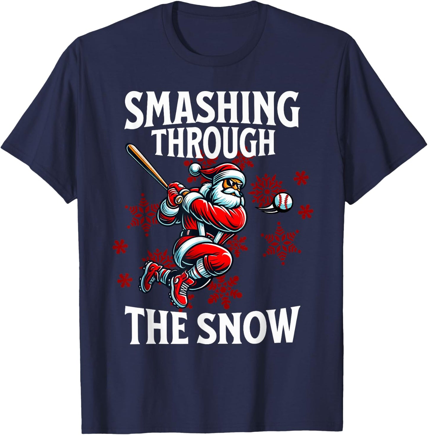 Baseball Christmas Smashing Through The Snow Santa Sports T-Shirt - T-Shirt | Navy