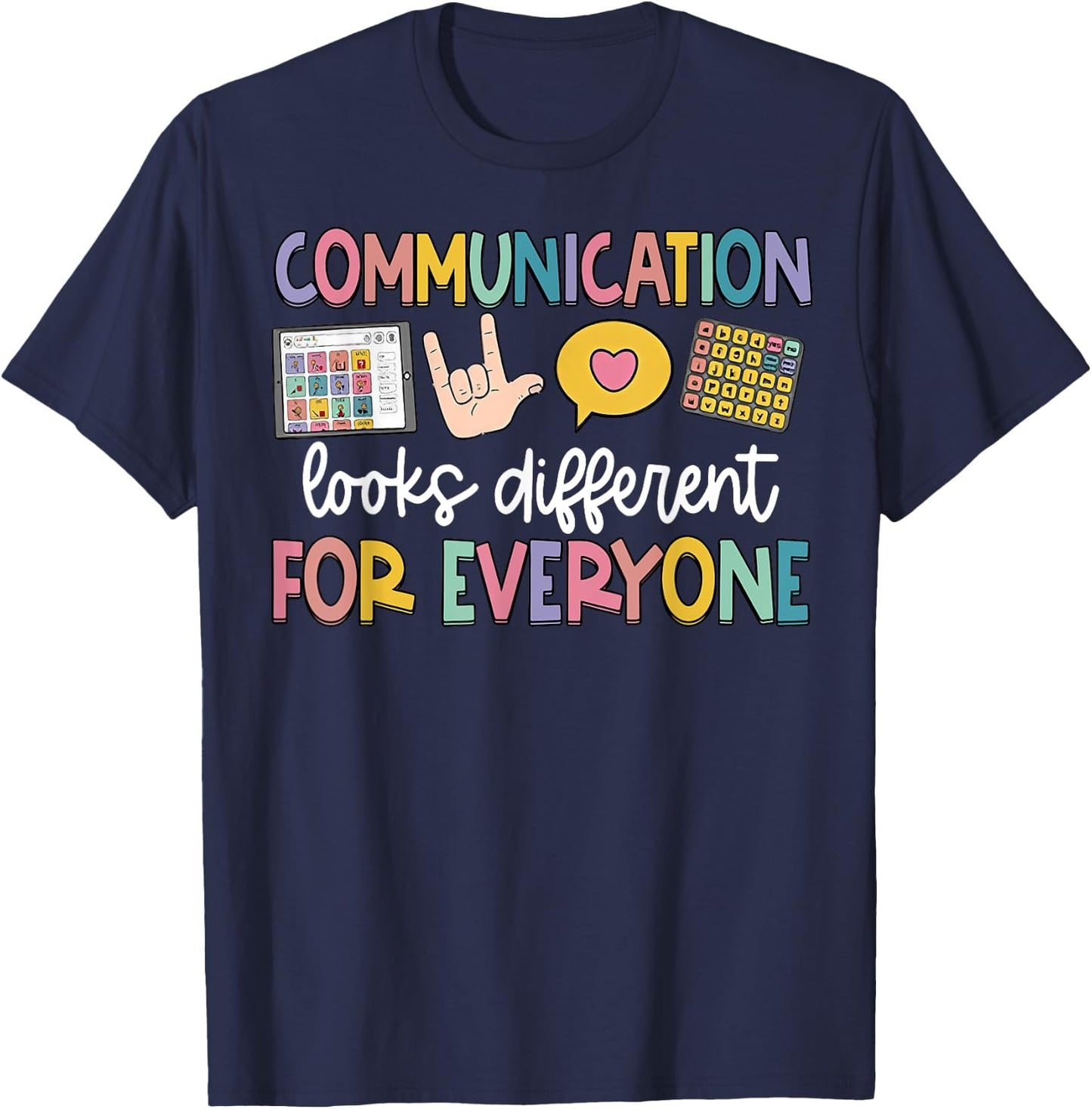 Funny Communication Looks Different Shirt - Kids -Adults Teacher Animal Print - Black, Small - Short Sleeve - Classic Fit - - Polyester 100% T-Shirt - T-Shirt | Navy