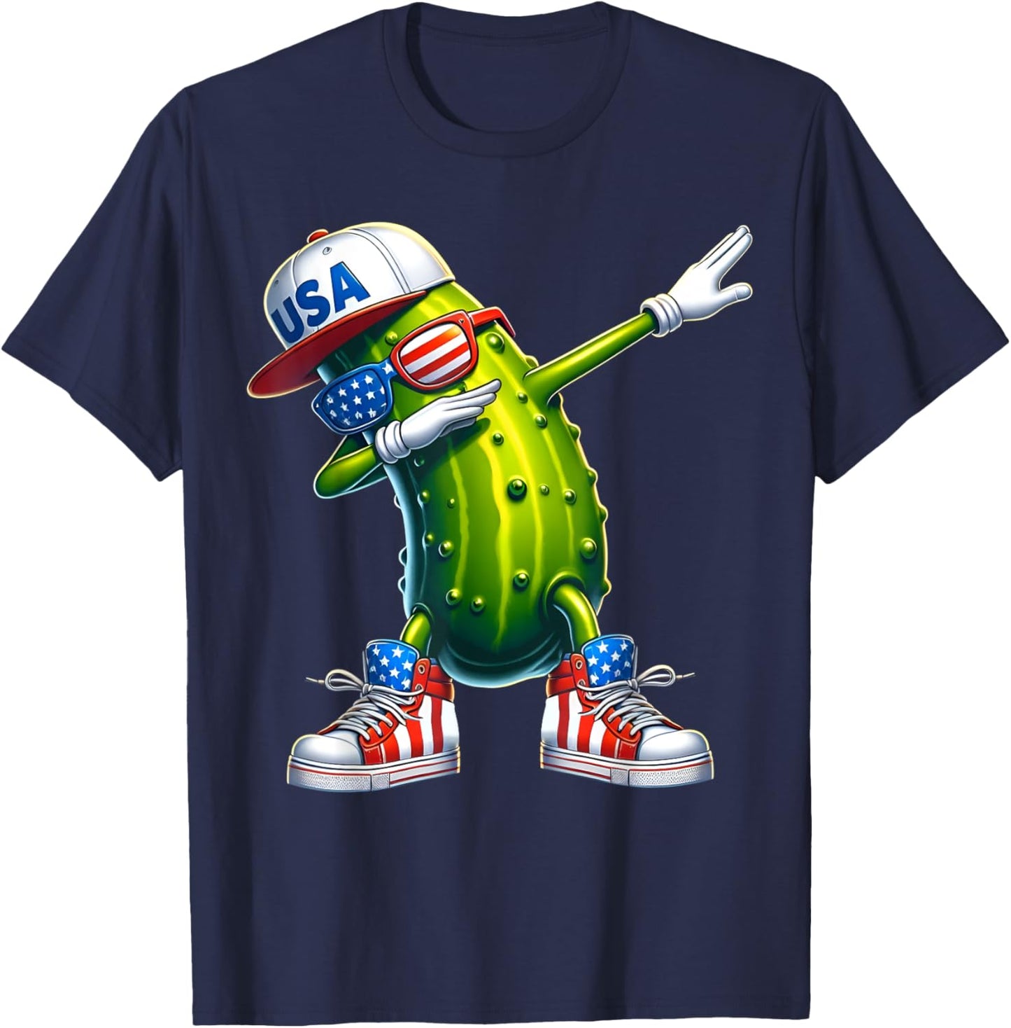 Funny Patriotic Pickle Dabbing Cucumber American 4th of July T-Shirt - T-Shirt | Navy