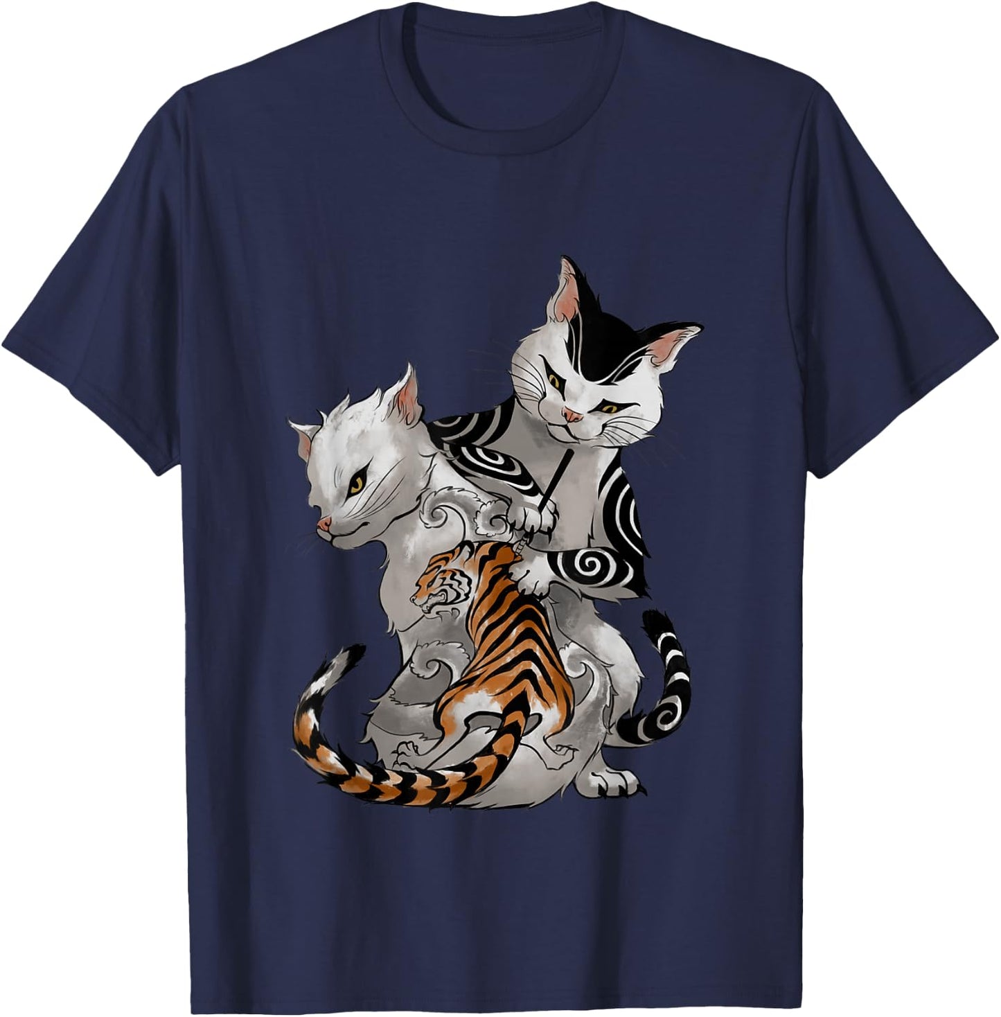 Irezumi Cat Artist with Traditional Japanese Tattoo Men Women Girls Kids T-Shirt - T-Shirt | Navy